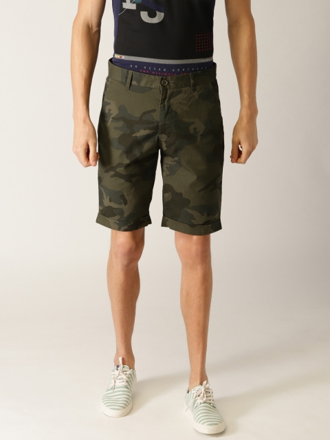

United Colors of Benetton Men Olive Green Printed Slim Fit Chino Shorts