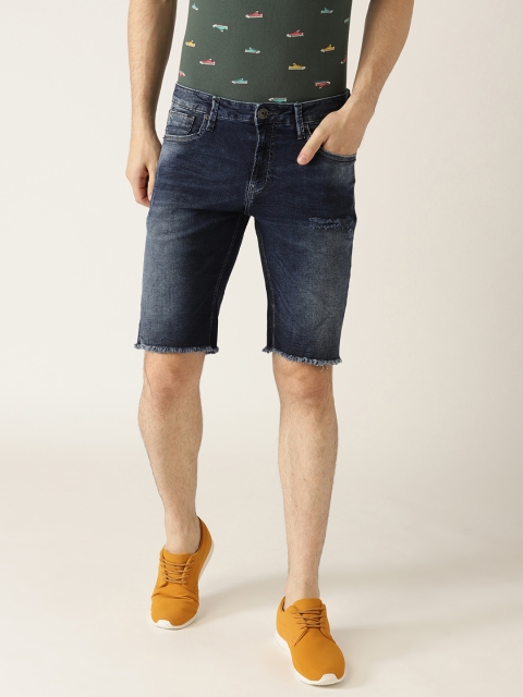 

United Colors of Benetton Men Navy Blue Washed Slim Fit Denim Shorts