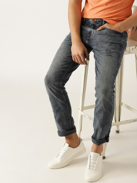 

United Colors of Benetton Men Blue Slim Fit Mid-Rise Low Distress Stretchable Jeans