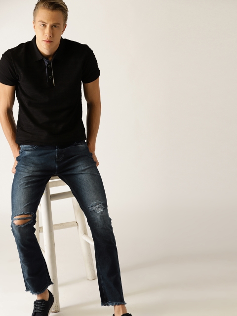 

United Colors of Benetton Men Navy Blue Carrot Fit Mid-Rise Slash Knee Stretchable Jeans