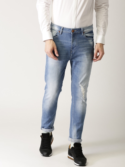

United Colors of Benetton Men Blue Carrot Fit Mid-Rise Low Distress Stretchable Jeans
