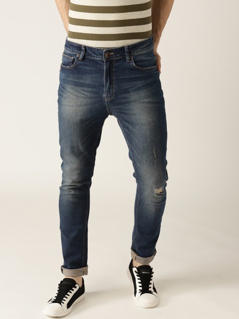 

United Colors of Benetton Men Blue Carrot Regular Fit Low Distress Stretchable Jeans