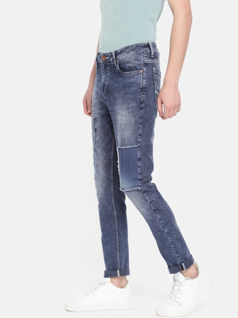 

United Colors of Benetton Men Blue Carrot Tapered Fit Low Distress Stretchable Jeans
