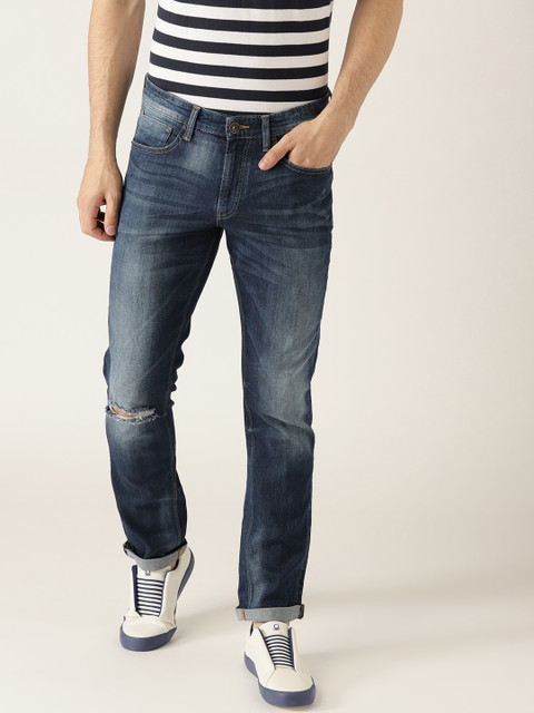 

United Colors of Benetton Men Blue Skinny Fit Mid-Rise Slash Knee Stretchable Jeans