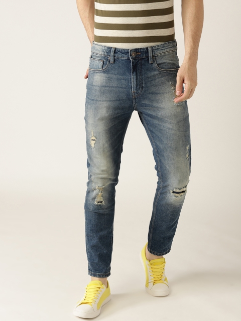 

United Colors of Benetton Men Blue Low Crotch Low-Rise Mildly Distressed Stretchable Jeans