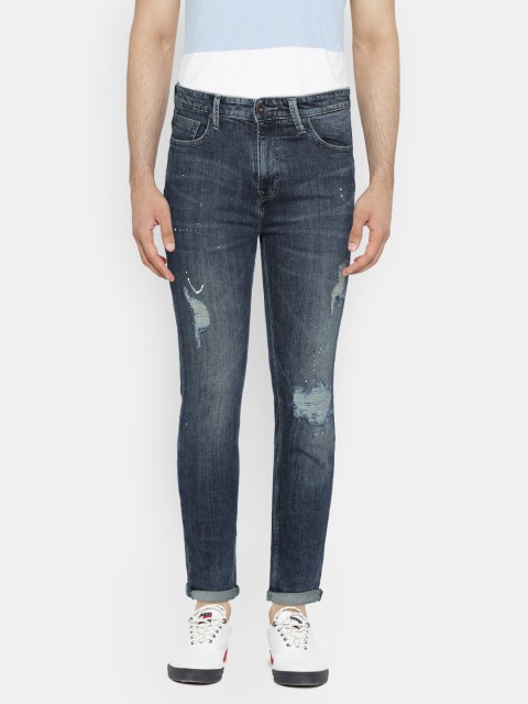 

United Colors of Benetton Men Blue Regular Fit Low-Rise Highly Distressed Stretchable Jeans, Navy blue
