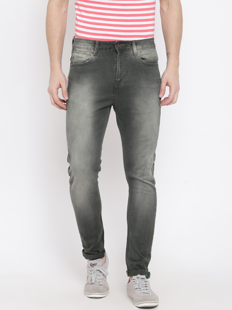 

United Colors of Benetton Men Blue Carrot Fit Mid-Rise Mildly Distressed Stretchable Jeans, Olive