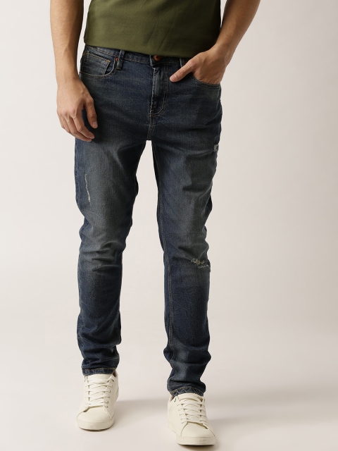 

United Colors of Benetton Men Blue Carrot Fit Mid-Rise Low Distress Stretchable Jeans