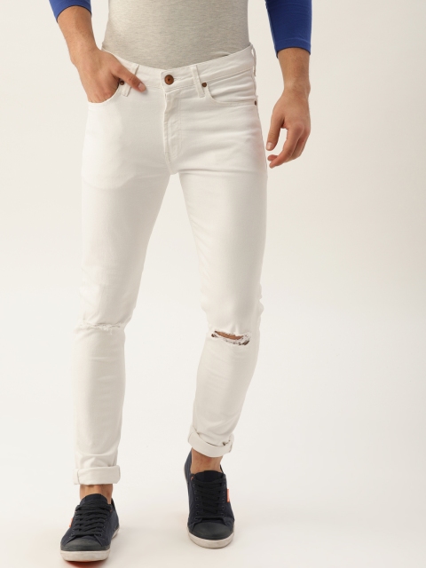 

United Colors of Benetton Men White Slim Tapered Fit Mid-Rise Slash Knee Stretchable Jeans