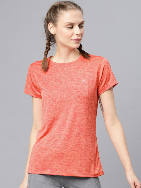 

HRX by Hrithik Roshan Women Coral Pink Solid Round Neck T-shirt
