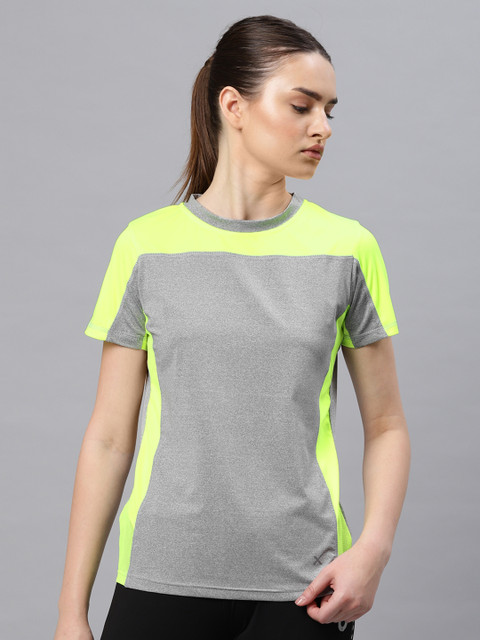 

HRX by Hrithik Roshan Women Grey Melange Colourblocked Round Neck T-shirt