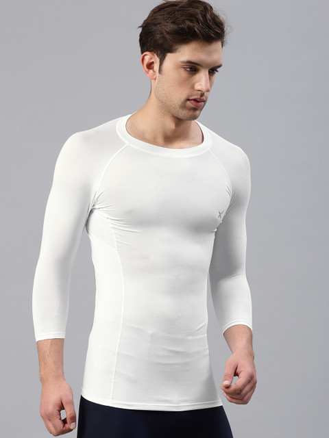 

HRX by Hrithik Roshan Men White Solid Round Neck COMPRESSION T-shirt