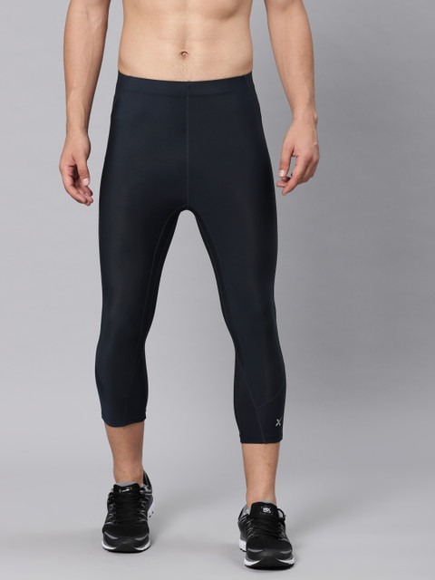 

HRX Active by Hrithik Roshan Men Navy Blue Solid Three-Fourth Length COMPRESSION Tights
