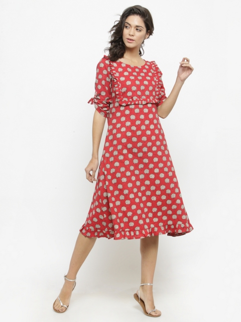 

Azira Women Red Printed Fit and Flare Dress
