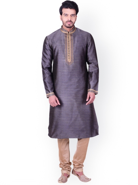 

Manyavar Men Blue & Gold-Toned Self Design Kurta with Churidar