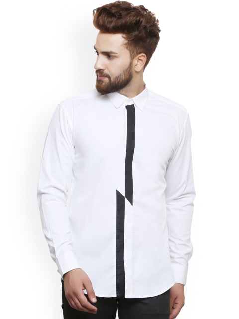 

Zotw Men White & Black Slim Fit Solid Casual Shirt
