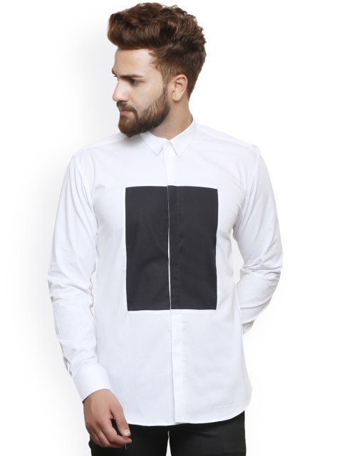 

Zotw Men White & Black Slim Fit Solid Casual Shirt