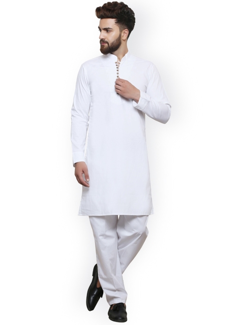 

Zotw Men White Solid Straight Kurta