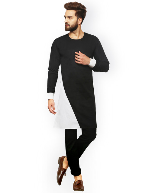 

Zotw Men White & Black Colourblocked Straight Kurta