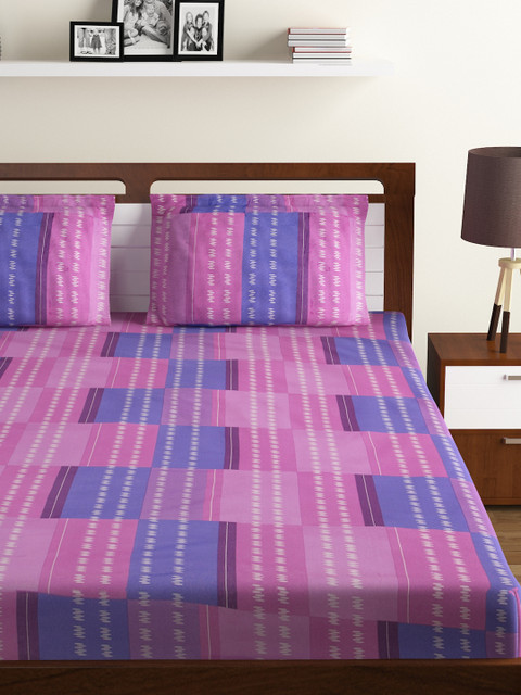 

BOMBAY DYEING Purple & Pink Abstract Flat 120 TC Cotton 1 King Bedsheet with 2 Pillow Covers