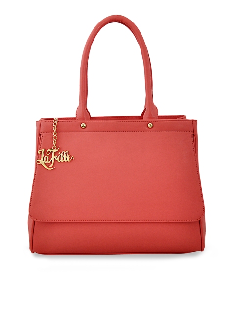 

LaFille Peach-Coloured Solid Handheld Bag