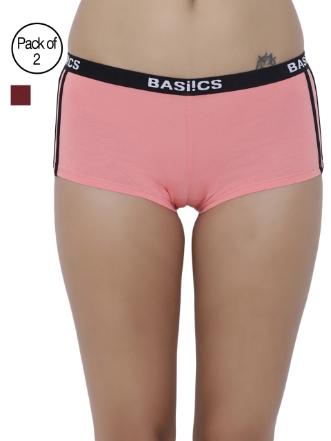 

BASIICS by La Intimo Women Pack of 2 Assorted Boyshorts BCPBS020B09B, Coral