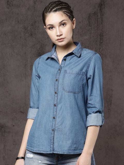 

Roadster Women Blue Regular Fit Solid Casual Shirt