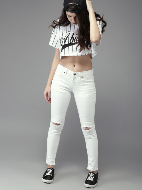 

Moda Rapido Women White Skinny Mid-Rise Mildly Distressed Stretchable Cropped Jeans