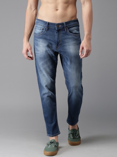 

HERE&NOW Men Blue Slim Tapered Fit Mid-Rise Clean Look Stretchable Cropped Jeans