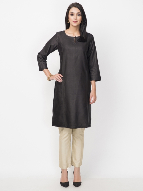 

Fabindia Women Black Solid Straight Kurta