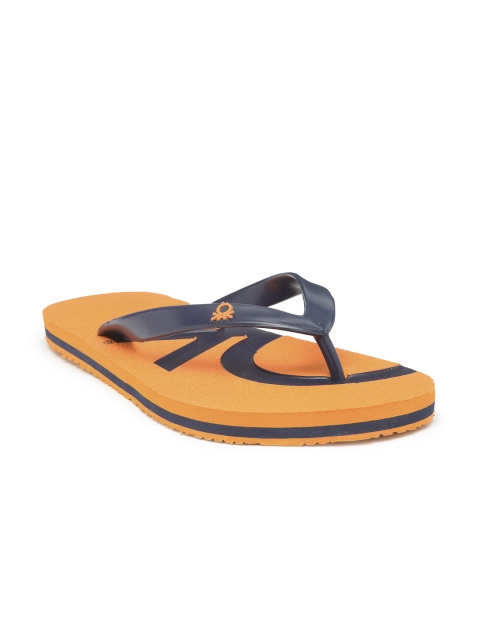 

United Colors of Benetton Men Navy Blue & Orange Printed Thong Flip-Flops