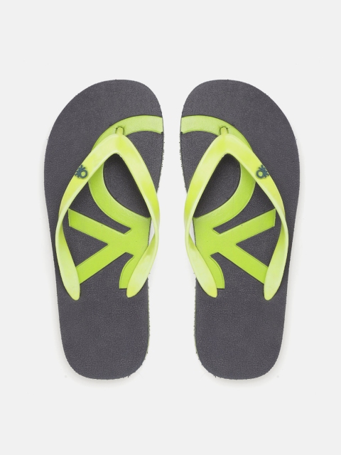 

United Colors of Benetton Men Fluorescent Green & Navy Printed Thong Flip-Flops