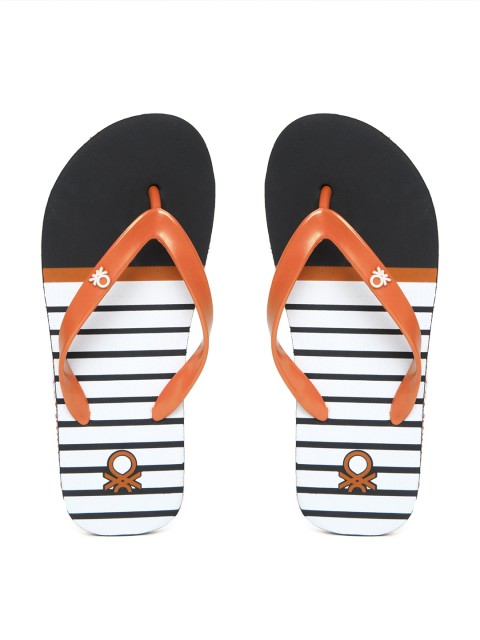 

United Colors of Benetton Men Orange & White Striped Thong Flip-Flops