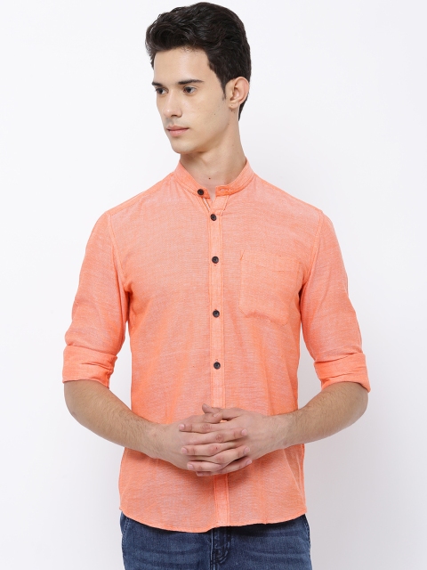 

Svanik Men Orange Slim Fit Self Design Casual Shirt