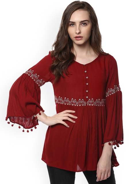 

Taurus Women Maroon Printed Empire Top