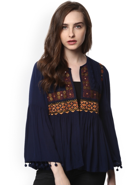 

Taurus Women Blue Solid Open Front Jacket