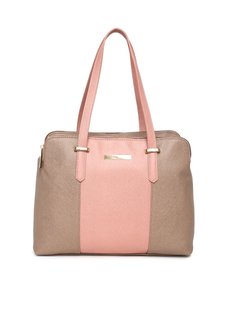 

CERIZ Taupe & Peach-Coloured Colourblocked Shoulder Bag