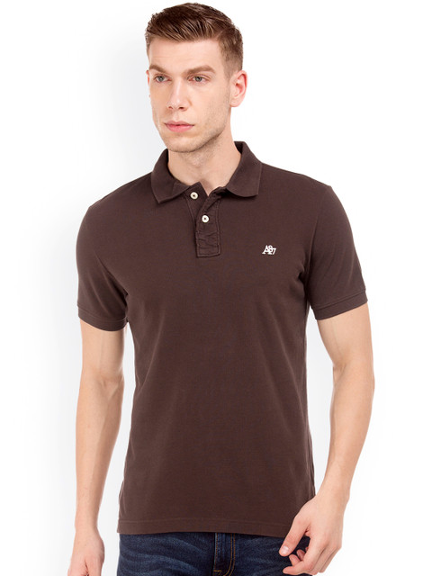

Aeropostale Men Brown Solid Polo Collar T-shirt