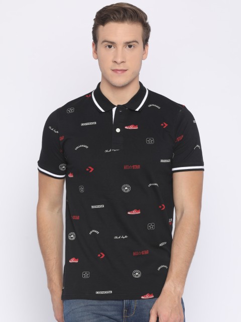 

Converse Men Black Printed Polo Collar T-shirt