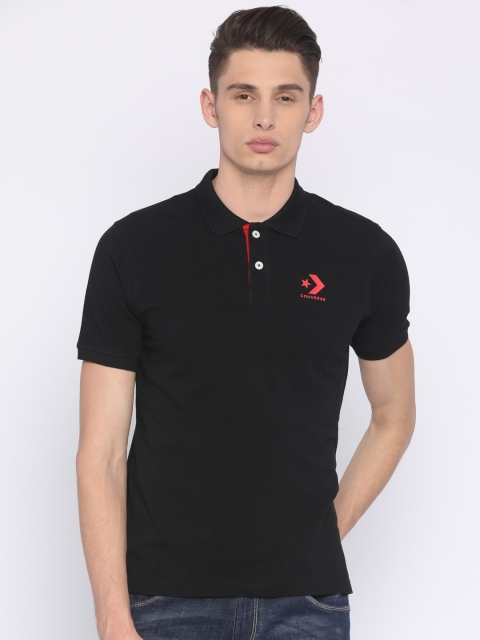 

Converse Men Black Solid Polo Collar Pure Cotton T-shirt