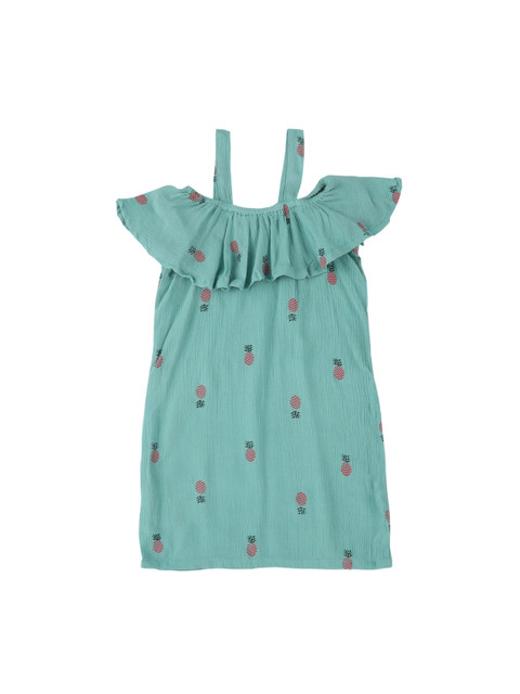 

Kids On Board Girls Green Printed A-Line Dress