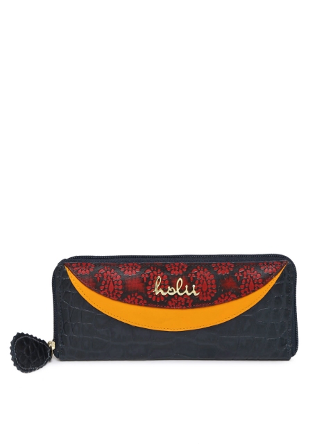 

Holii Women Navy Blue & Maroon Textured Leather Zip Around Wallet