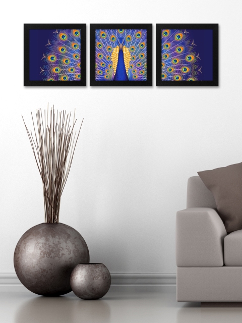 

Story@Home Multicoloured Set of 3 Peacock Wall Art, Multi
