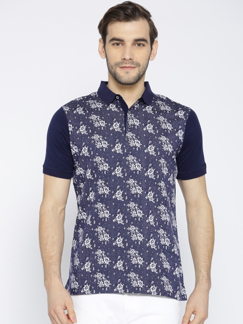 

Blackberrys Men Navy Blue & White Self-Design Polo Collar T-shirt