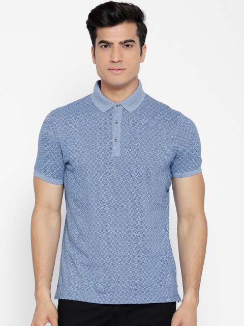 

Blackberrys Men Blue Self-Design Polo Collar T-shirt