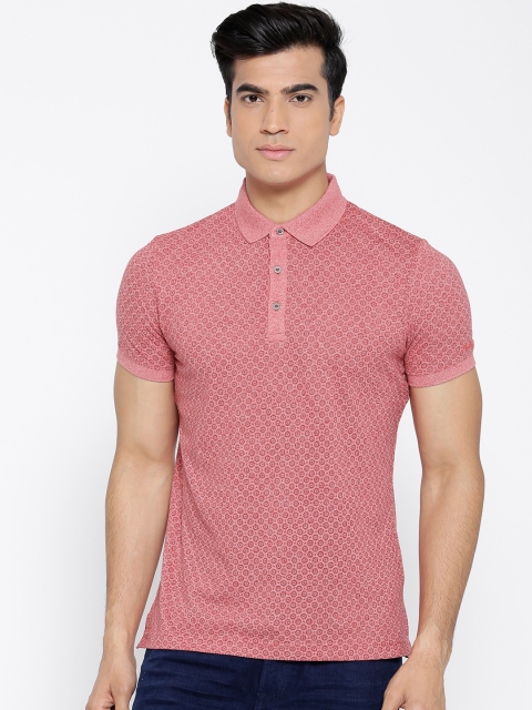 

Blackberrys Men Pink Self-Design Polo Collar T-shirt