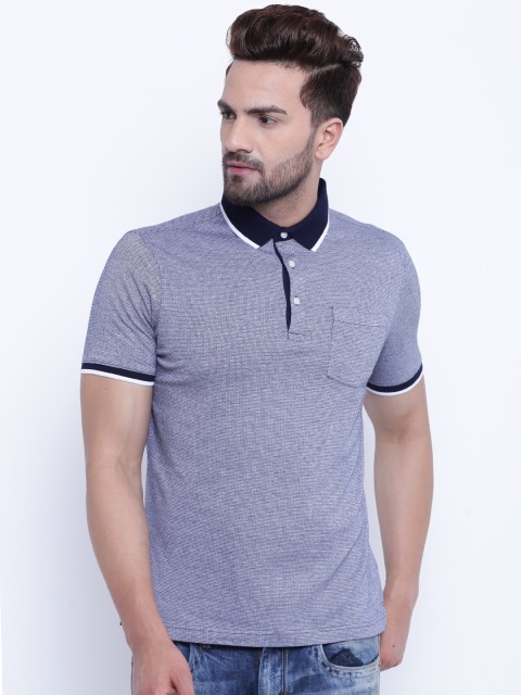 

Blackberrys Men Navy Blue & Off-White Self-Design Polo Collar T-shirt