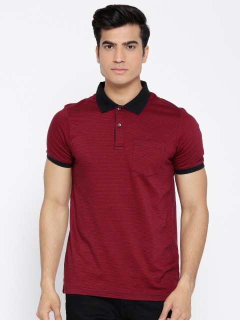 

Blackberrys Men Red & Black Self-Design Polo Collar T-shirt