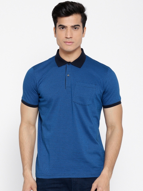 

Blackberrys Men Blue Self-Design Polo Collar T-shirt