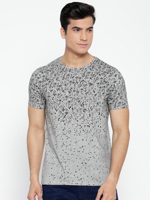 

Blackberrys Men Grey & Black Printed Round Neck T-shirt